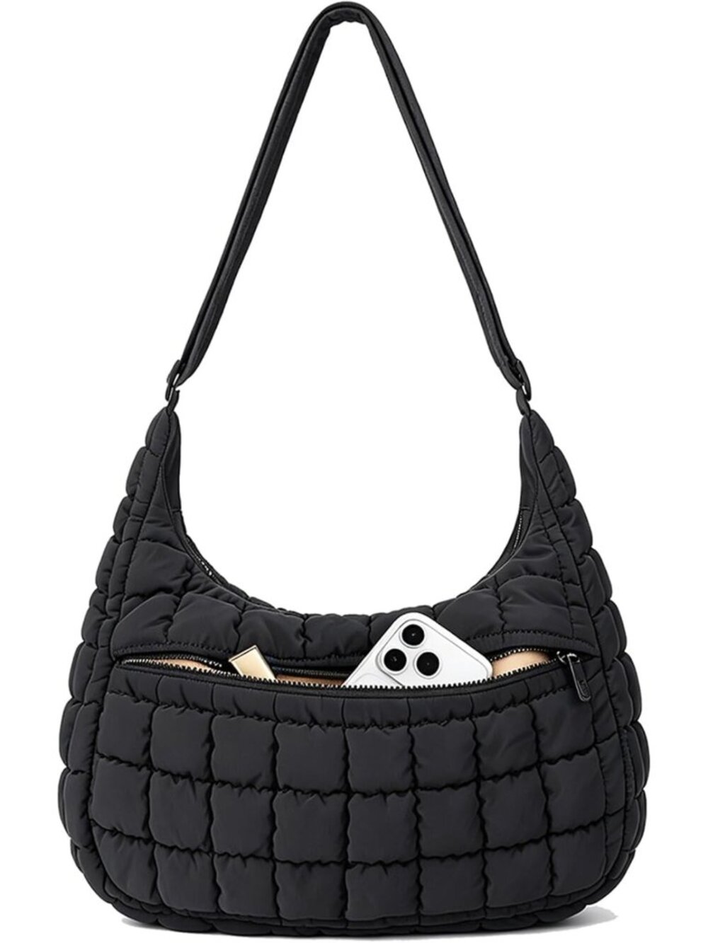 Stylish Quilted Nylon Crossbody Bag for Women - Versatile Hobo Shoulder Handbag